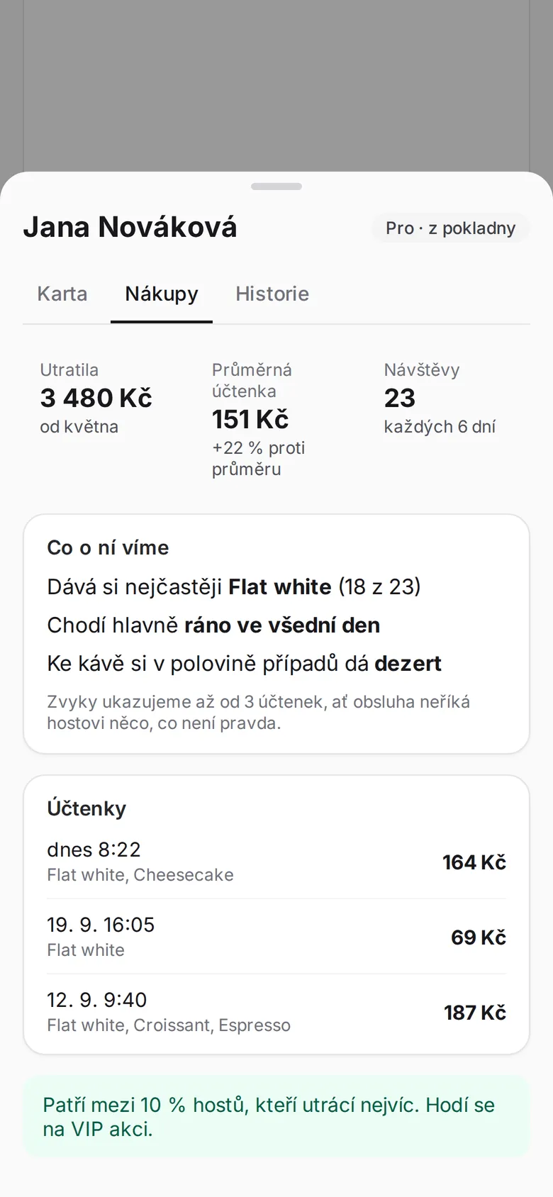Nákupy a návštěvy zákazníka v portálu Walio